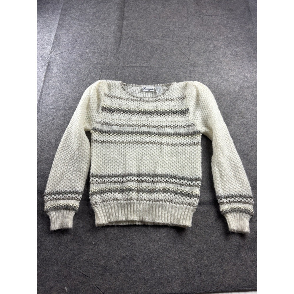 VTG‎ Donagain Women's M 80s 90s Gray Sweater Striped Retro Preppy Cozy Eclectic